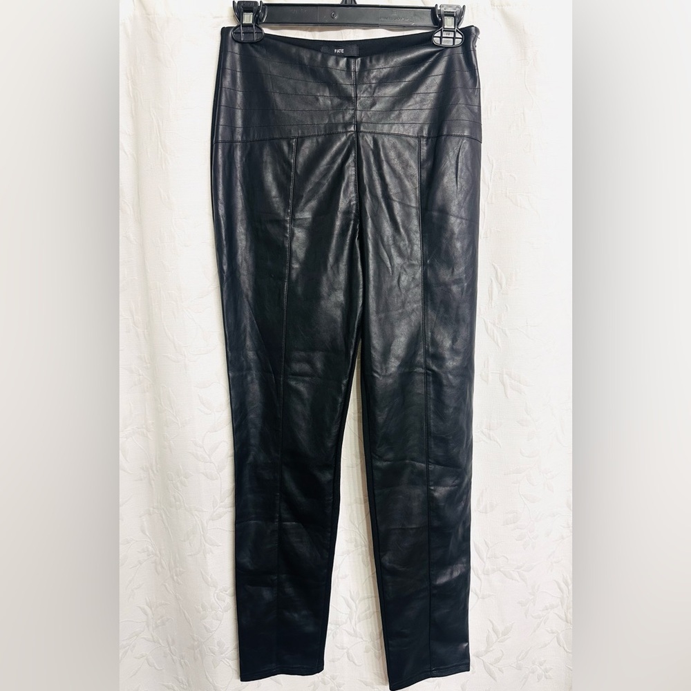 FATE Black Faux Leather & Nylon Spandex Blended Long Sleeks/ Leggings Pants Sz M